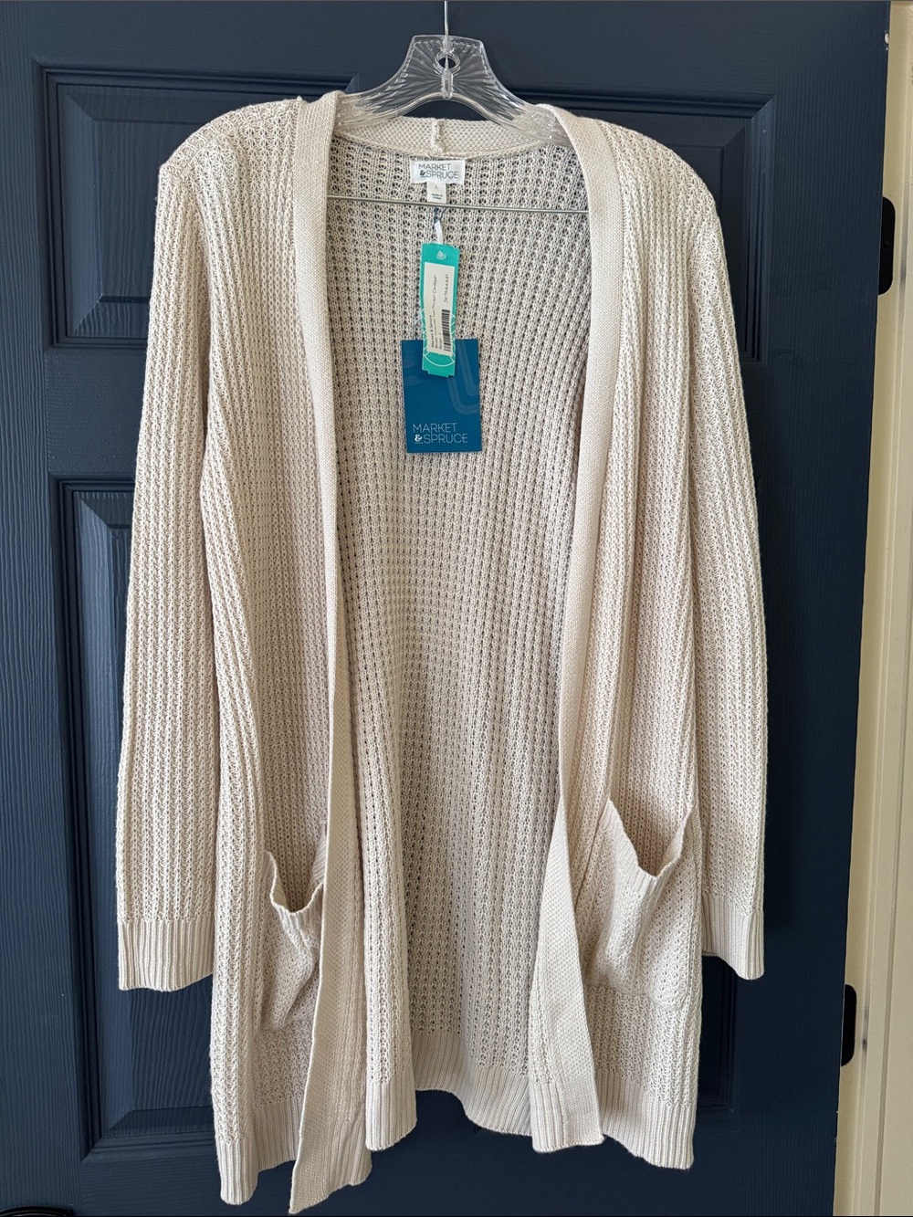 Market & Spruce Cream Open-Front Waffle Knit Cardigan